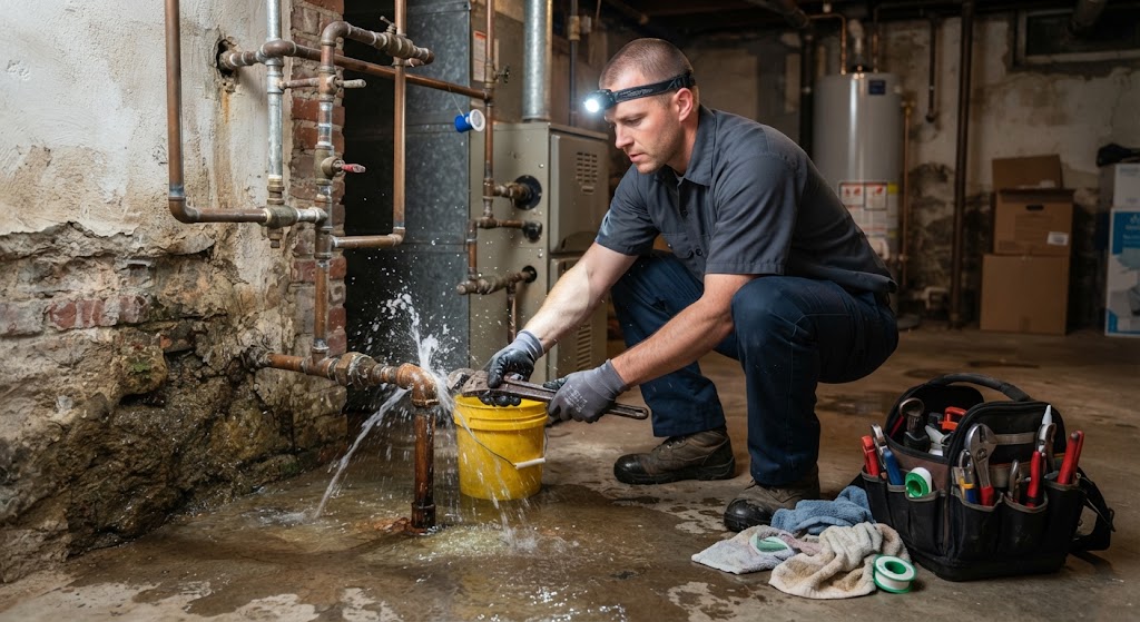 Technician performing leak detection in West New York NJ