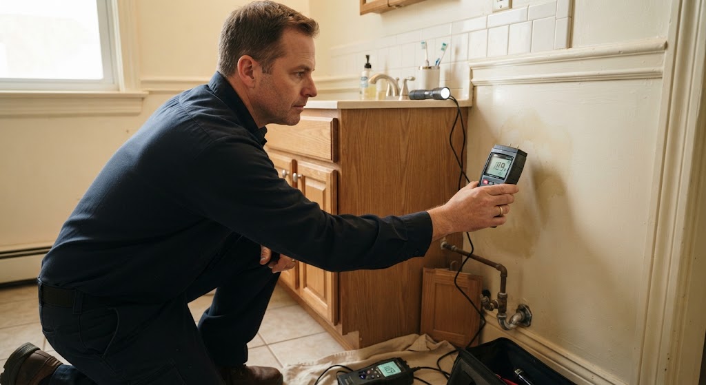 Shower leak detection West New York NJ using a moisture meter